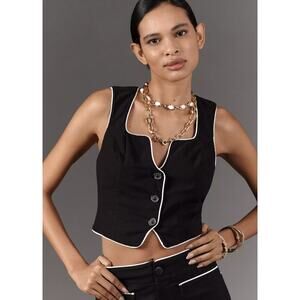 NWT Maeve Black White Western Piped Button Front Vest Womens XL